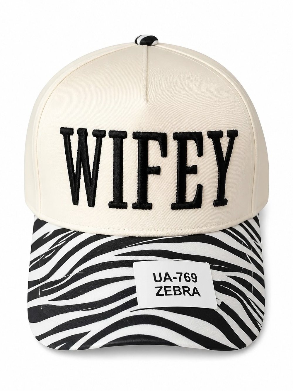 "Wifey" Embroidered Trucker Cap - Cream and Black Zebra